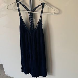 Navy blue dress. T back.